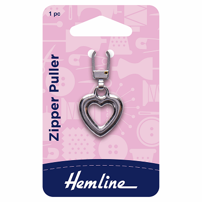 H164.03 Zipper Puller: Heart: Silver 